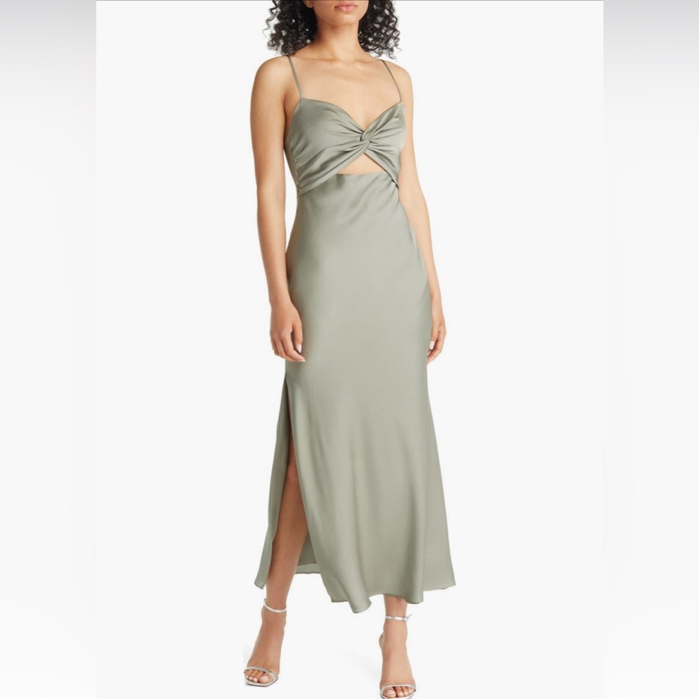 Luxe Twist Front Sleeveless Midi Dress - Eucalyptus on Sale!!!